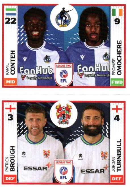 #708A Conteh/ Omochere (Brist Rovs)/ 783B Brough/ Turnbull (Tranmere) Panini EFL 2025/26 Sticker Collection