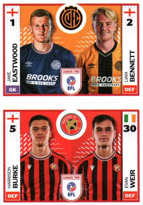 #712A Eastwood/ Bennett (Camb Utd)/ 786A Burke/ Weir (Walsall) Panini EFL 2025/26 Sticker Collection