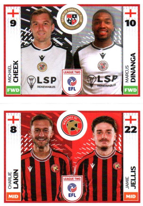 #715B Cheek/ Dinanga (Bromley)/ 786B Lakin/ Jellis (Walsall) Panini EFL 2025/26 Sticker Collection