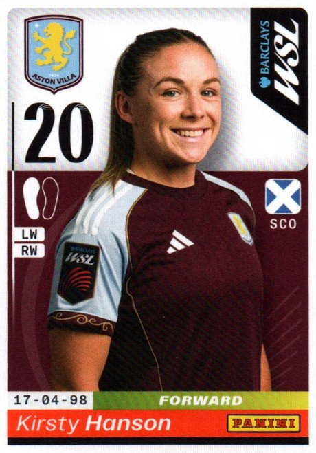 #90 Kirsty Hanson (Aston Villa) Panini Women's Super League 2026 Sticker Collection