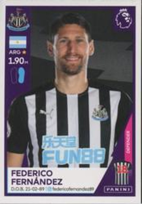 #447 Federico Fernandez (Newcastle United) Panini Premier League 2021 Sticker Collection