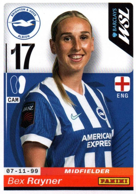 #119 Bex Rayner (Brighton & Hove Albion) Panini Women's Super League 2026 Sticker Collection