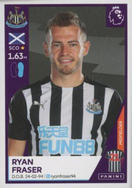 #455 Ryan Fraser (Newcastle United) Panini Premier League 2021 Sticker Collection