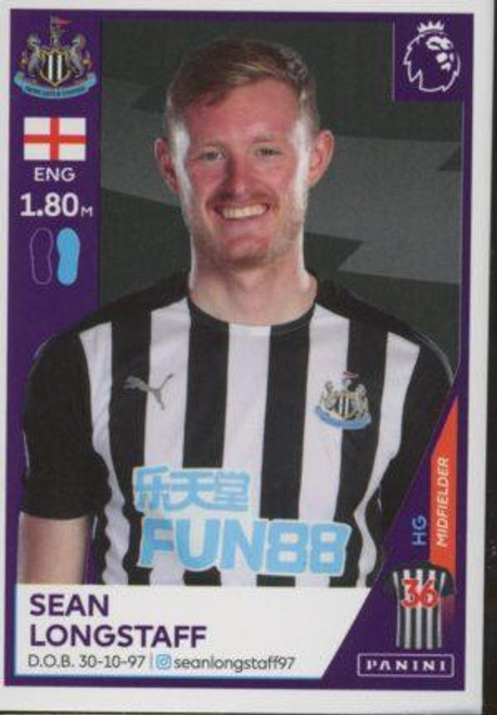 #458 Sean Longstaff (Newcastle United) Panini Premier League 2021 Sticker Collection