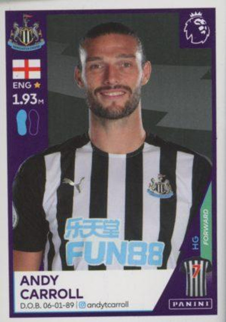 #459 Andy Carroll (Newcastle United) Panini Premier League 2021 Sticker Collection