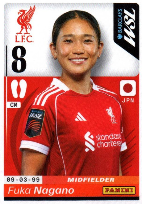 #258 Fuka Nagano (Liverpool) Panini Women's Super League 2026 Sticker Collection