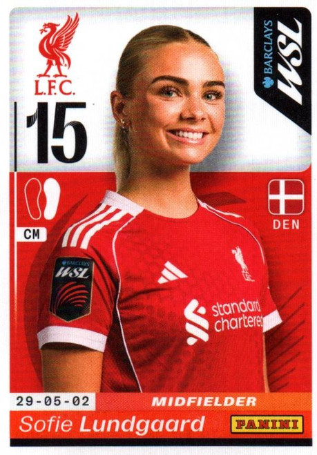#260 Sofie Lundgaard (Liverpool) Panini Women's Super League 2026 Sticker Collection