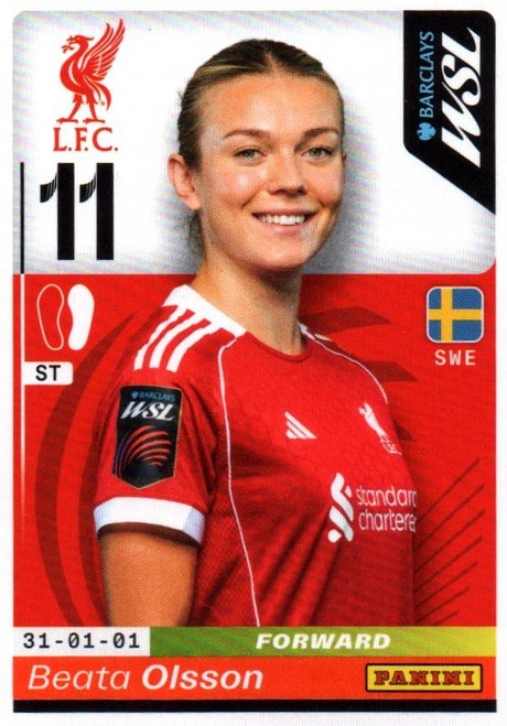 #267 Beata Olsson (Liverpool) Panini Women's Super League 2026 Sticker Collection