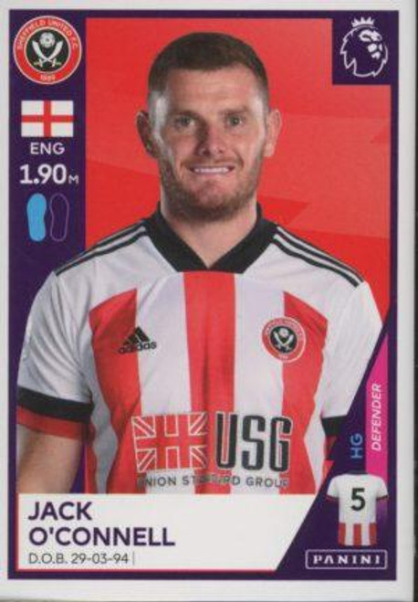 #474 Jack O'Connell (Sheffield United) Panini Premier League 2021 Sticker Collection