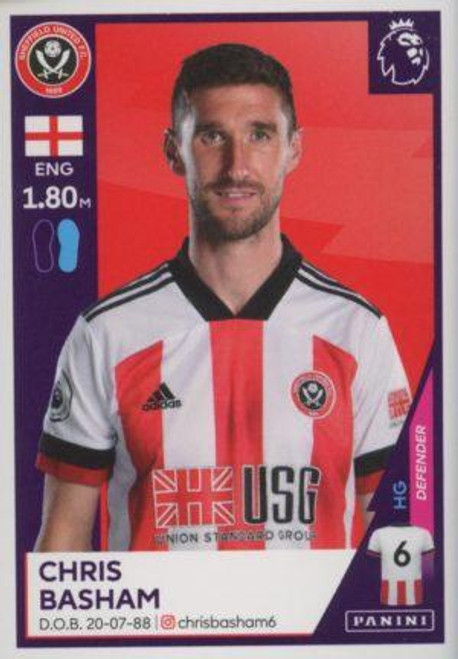 #475 Chris Basham (Sheffield United) Panini Premier League 2021 Sticker Collection