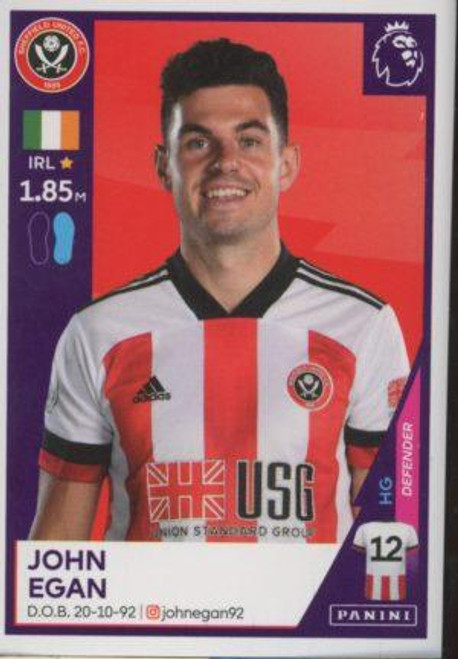 #476 John Egan (Sheffield United) Panini Premier League 2021 Sticker Collection