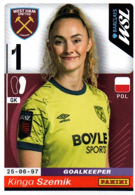 #414 Kinga Szemik (West Ham United) Panini Women's Super League 2026 Sticker Collection