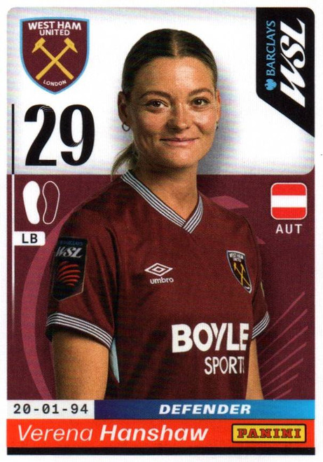 #421 Verena Hanshaw (West Ham United) Panini Women's Super League 2026 Sticker Collection
