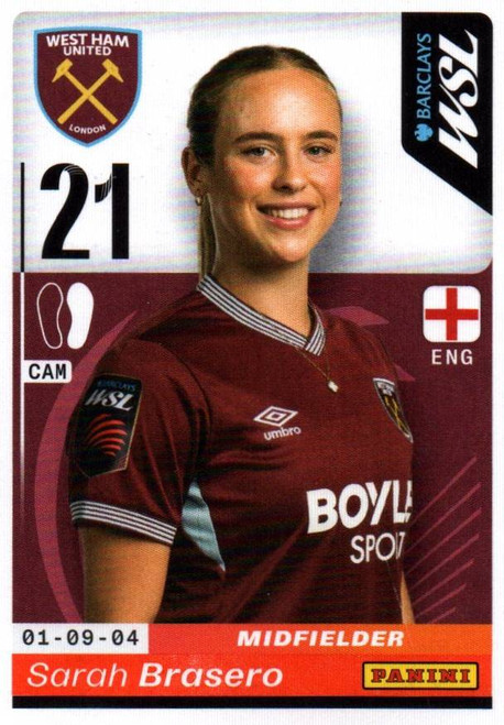 #424 Sarah Brasero (West Ham United) Panini Women's Super League 2026 Sticker Collection