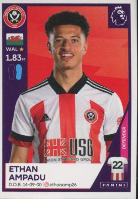 #480 Ethan Ampadu (Sheffield United) Panini Premier League 2021 Sticker Collection