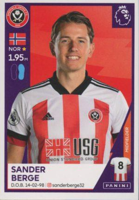 #484 Sander Berge (Sheffield United) Panini Premier League 2021 Sticker Collection