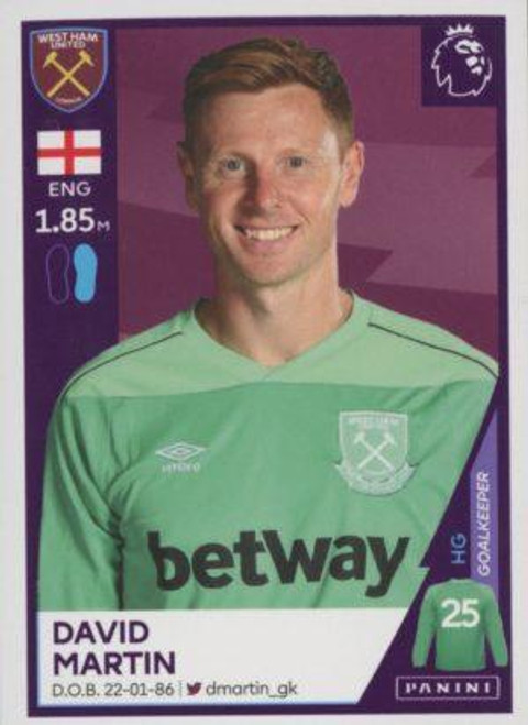 #587 David Martin (West Ham United) Panini Premier League 2021 Sticker Collection