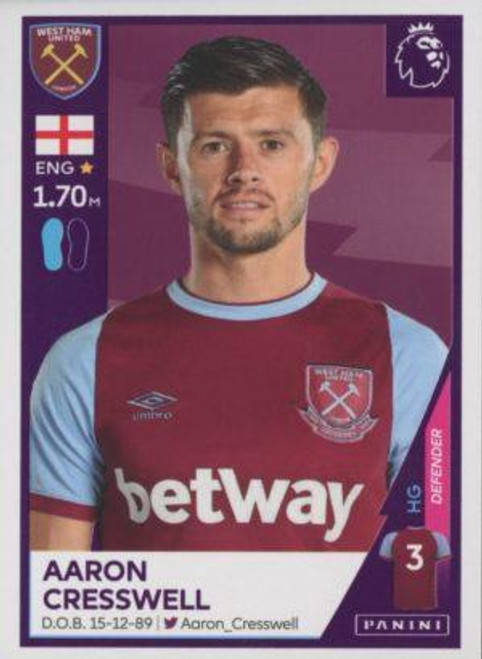 #589 Aaron Cresswell (West Ham United) Panini Premier League 2021 Sticker Collection