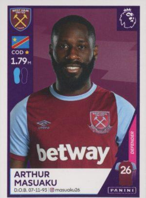 #596 Arthur Masuaku (West Ham United) Panini Premier League 2021 Sticker Collection