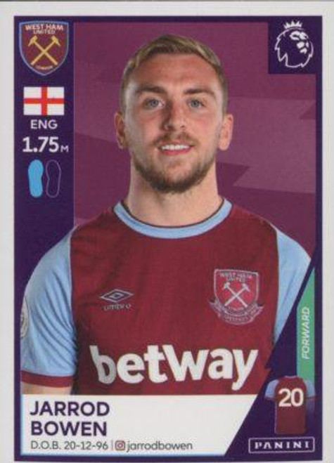 #606 Jarrod Bowen (West Ham United) Panini Premier League 2021 Sticker Collection