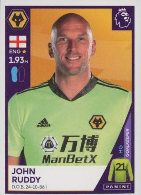 #616 John Ruddy (Wolverhampton Wanderers) Panini Premier League 2021 Sticker Collection