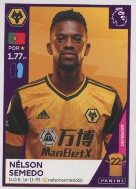 #623 Nelson Semedo (Wolverhampton Wanderers) Panini Premier League 2021 Sticker Collection