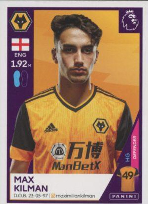 #625 Max Kilman (Wolverhampton Wanderers) Panini Premier League 2021 Sticker Collection