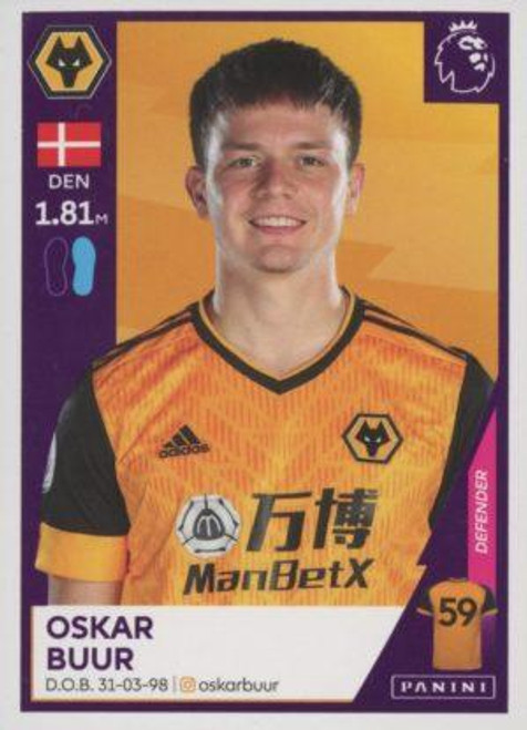 #627 Oskar Buur (Wolverhampton Wanderers) Panini Premier League 2021 Sticker Collection