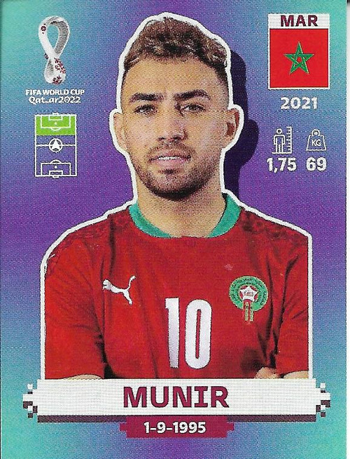 #MAR19 Munir (Morocco) Panini Qatar 2022 World Cup Sticker Collection #MAR19 Munir (Morocco) Panini Qatar 2022 World Cup Sticker Collection