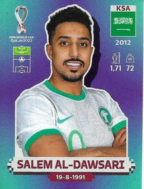 #KSA19 Salem Al-Dawsari (Saudi Arabia) Panini Qatar 2022 World Cup Sticker Collection #KSA19 Salem Al-Dawsari (Saudi Arabia) Panini Qatar 2022 World Cup Sticker Collection