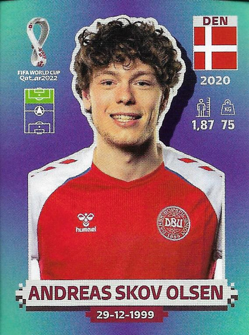 #DEN19 Andreas Skov Olsen (Denmark) Panini Qatar 2022 World Cup Sticker Collection