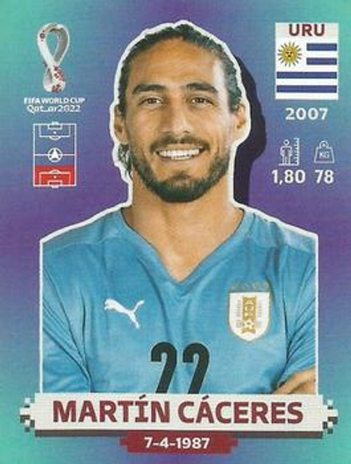 #URU6 Martín Cáceres (Uruguay) Panini Qatar 2022 World Cup Sticker Collection