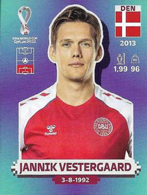 #DEN9 Jannik Vestergaard (Denmark) Panini Qatar 2022 World Cup Sticker Collection