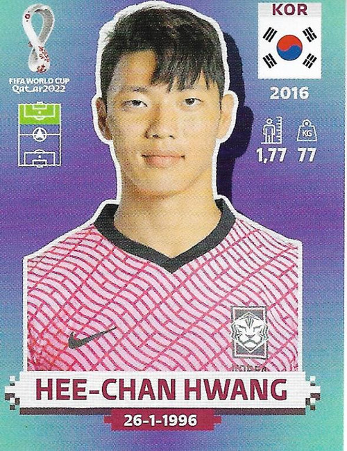 #KOR16 Hee-chan Hwang (South Korea) Panini Qatar 2022 World Cup Sticker Collection