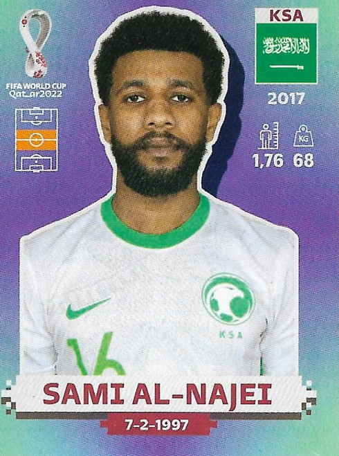 #KSA14 Sami Al-Najei (Saudi Arabia) Panini Qatar 2022 World Cup Sticker Collection #KSA14 Sami Al-Najei (Saudi Arabia) Panini Qatar 2022 World Cup Sticker Collection