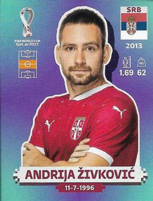 #SRB16 Andrija Zivkovic (Serbia) Panini Qatar 2022 World Cup Sticker Collection