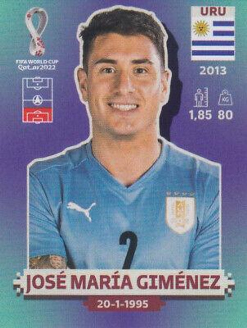 #URU7 José María Giménez (Uruguay) Panini Qatar 2022 World Cup Sticker Collection