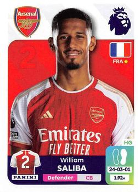 #55 William Saliba (Arsenal) Panini Premier League 2024 Sticker Collection