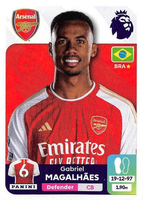 #57 Gabriel Magalhaes (Arsenal) Panini Premier League 2024 Sticker Collection