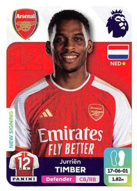 #58 Jurrien Timber (Arsenal) Panini Premier League 2024 Sticker Collection