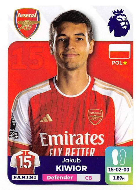 #59 Jakub Kiwior (Arsenal) Panini Premier League 2024 Sticker Collection