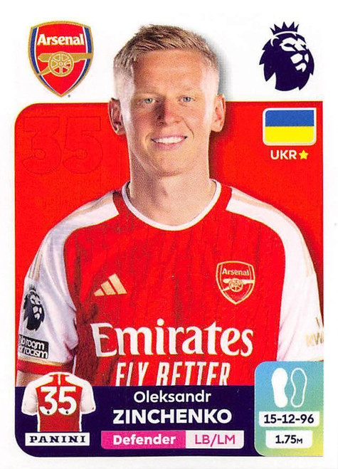 #61 Oleksandr Zinchenko (Arsenal) Panini Premier League 2024 Sticker Collection