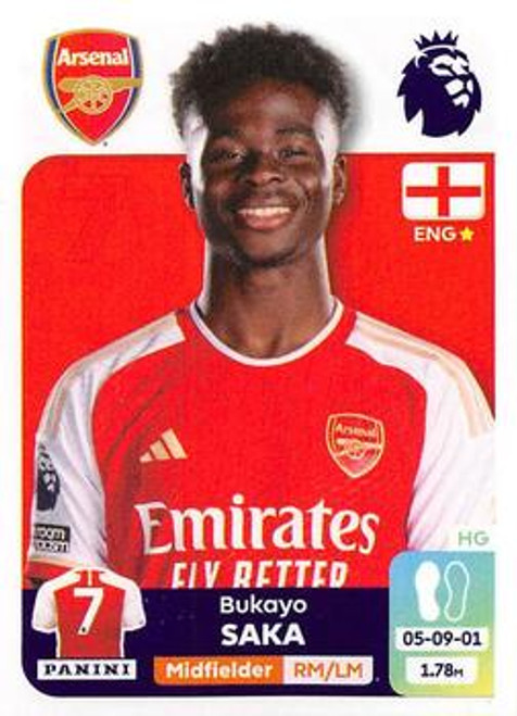 #63 Bukayo Saka (Arsenal) Panini Premier League 2024 Sticker Collection