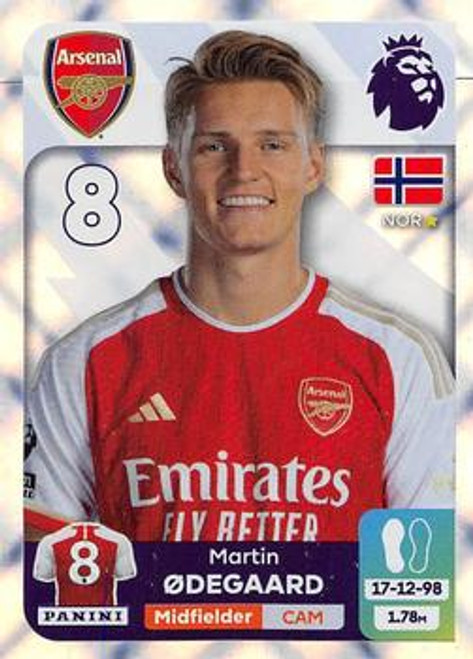 #64 Martin Odegaard (Arsenal) Panini Premier League 2024 Sticker Collection