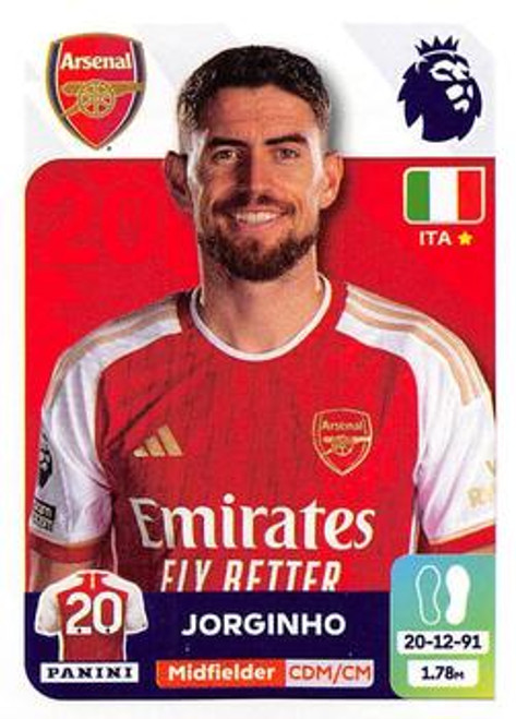 #66 Jorginho (Arsenal) Panini Premier League 2024 Sticker Collection