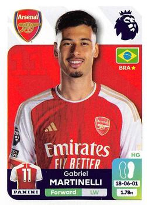 #70 Gabriel Martinelli (Arsenal) Panini Premier League 2024 Sticker Collection