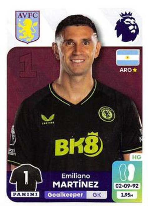 #82 Emiliano Martinez (Aston Villa) Panini Premier League 2024 Sticker Collection