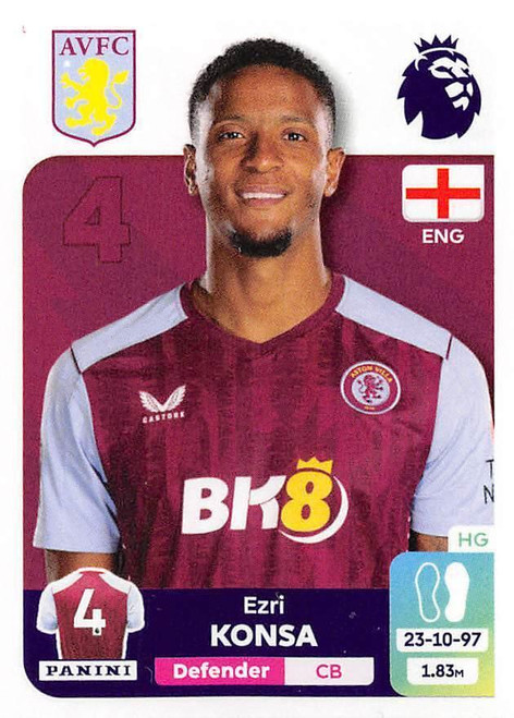 #86 Ezri Konsa (Aston Villa) Panini Premier League 2024 Sticker Collection