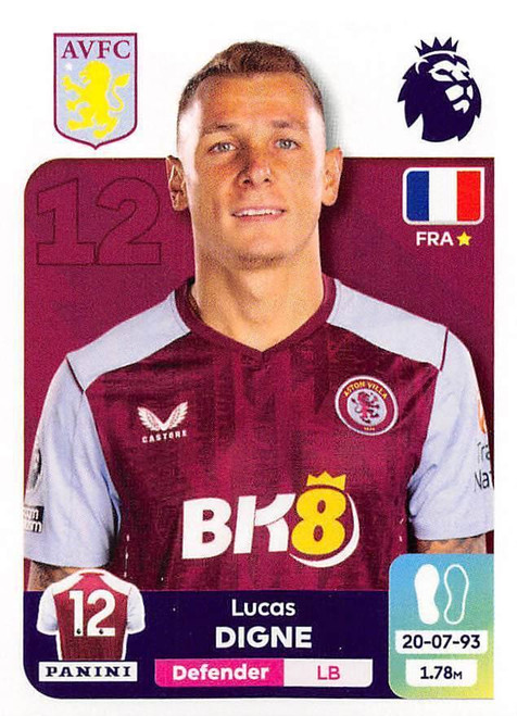 #88 Lucas Digne (Aston Villa) Panini Premier League 2024 Sticker Collection