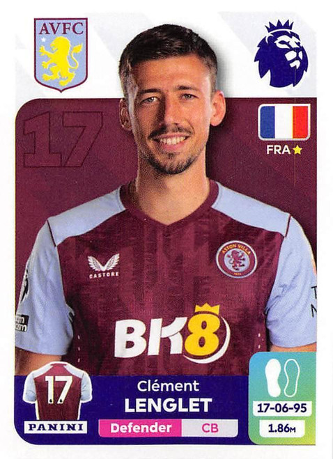 #91 Clement Lenglet (Aston Villa) Panini Premier League 2024 Sticker Collection